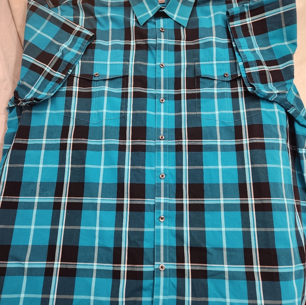 The Foundry Shirt Mens 4XL Blue Plaid Short Sleeve Button Up